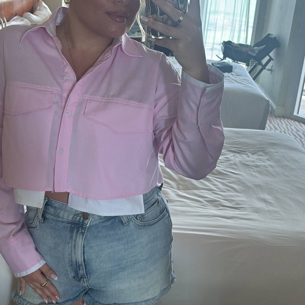 Zara Pink Women's Cropped Shirt